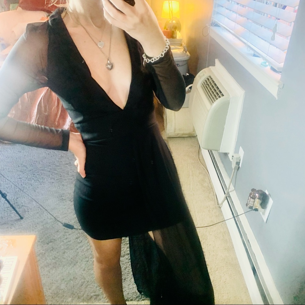 Asos river island black deep v mesh maxi dress